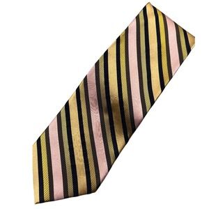 Zanetti Italian Silk Collection Men's Tie‎ 100% Silk Pink/Gold/Black Stripes